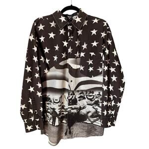 Vtg PANHANDLE SLIM Western Shirt M Pearl Snap Horses Steer RODEO Cowboy Stars